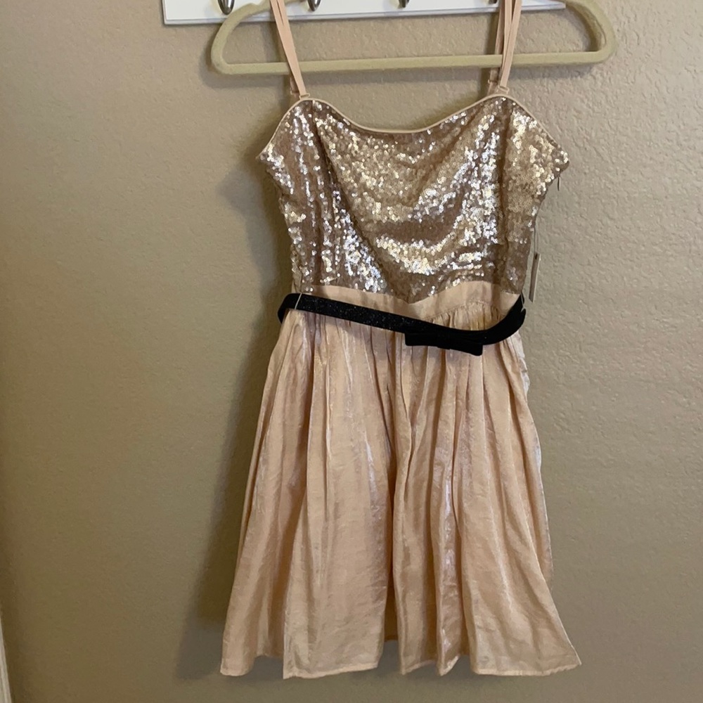 Forever 21 Belted Sequin Champagne Dress